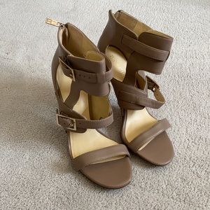Tan high heel sandals